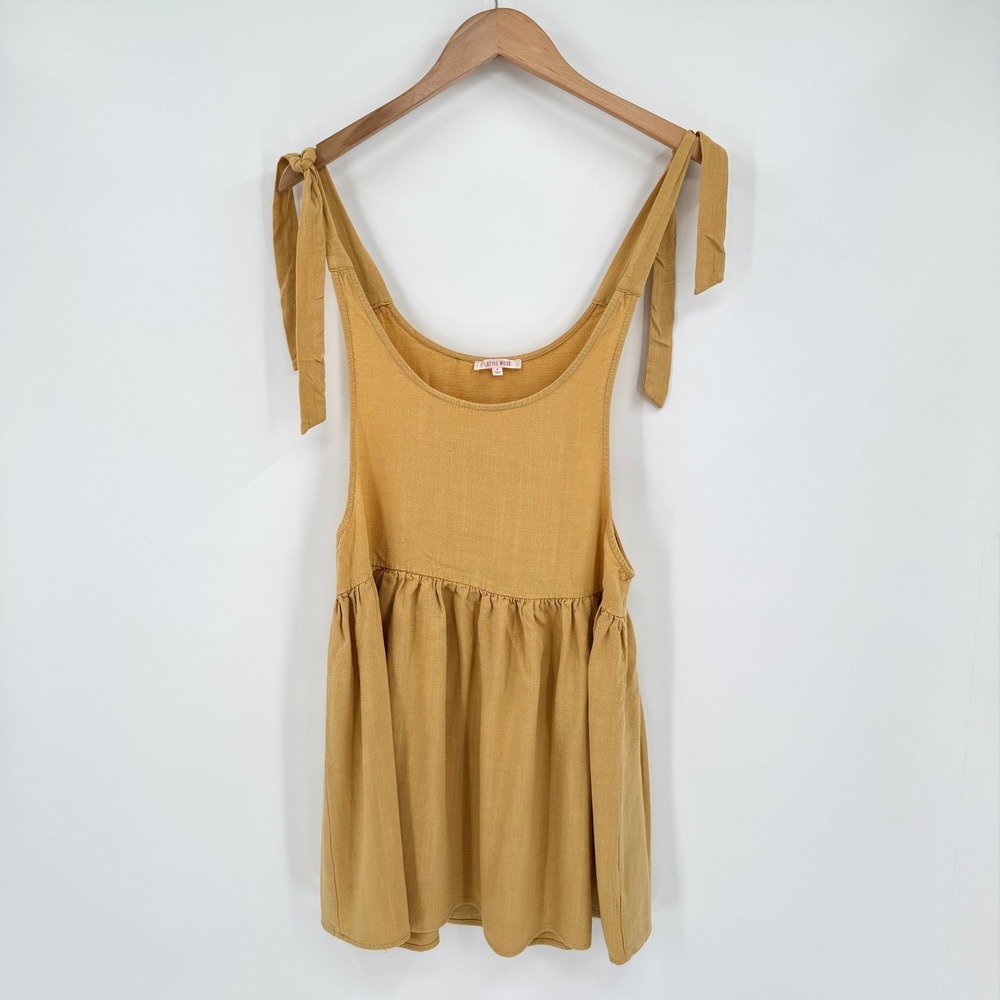 Lottie Moss Mustard Yellow Linen Blend Tie Shoulder Babydoll Mini Dress Small